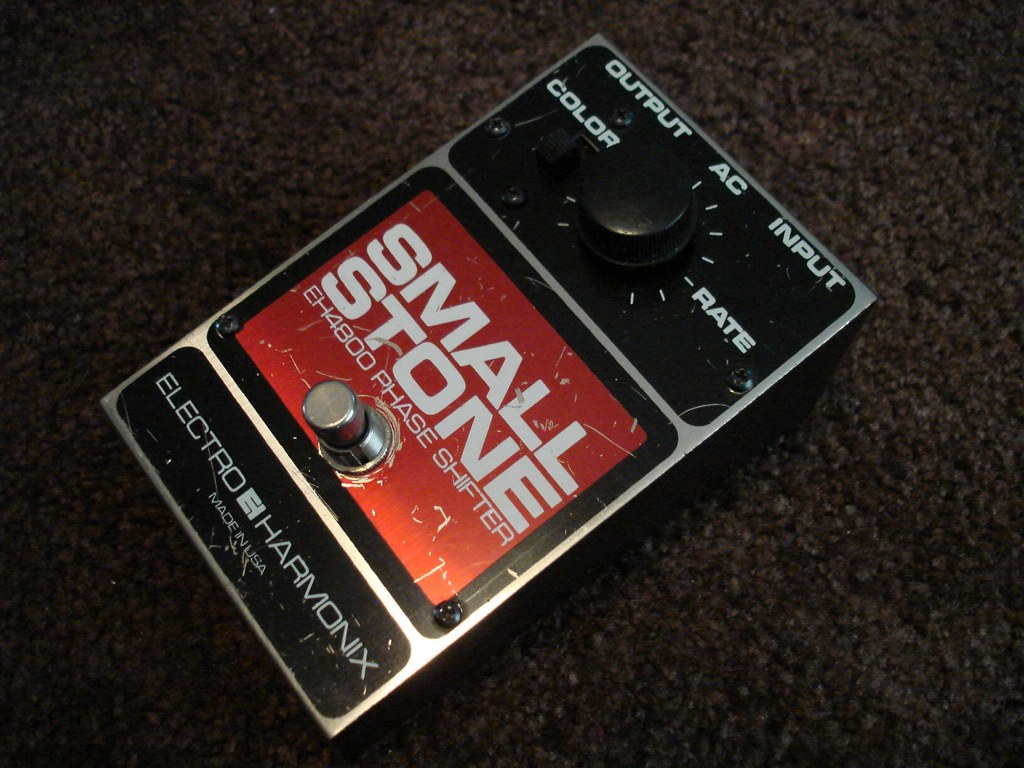 Figure 2 — An Electro-Harmonix Small Stone phaser — the canonical Rhodes phaser pedal (Rate knob + Color switch), a four-stage analog phaser introduced in 1974. Reference image.