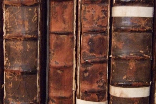 Figure 2 — An antique organ bellows with the classic red rot: vegetable-tanned leather crumbling to red-brown powder along the folds.