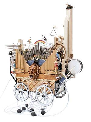 Figure 3 — The Jäger & Brommer Karakuri organ: a 31-note, 5-register hand-crank street organ with 10 additional controls and an automatic bird, built for the World Karakuri Contest 2005 at the Nagoya EXPO.